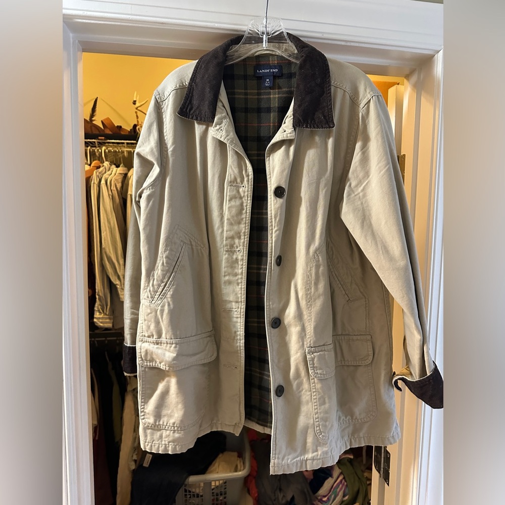 Lands' End Barn Coat/Field Jacket with Plaid Interior